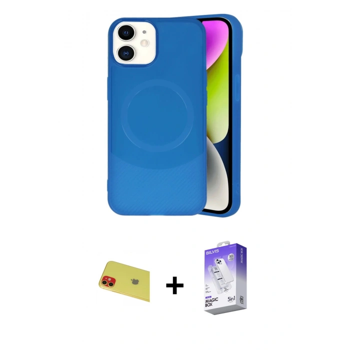 MARSİLYAN™- iPhone 11 Kılıf Ufuk Serisi - Siyah Bilvis 5in1 3D Magic Cam Ekran Koruyucu + Rainbow Kamera Lens Koruma Cam - KI