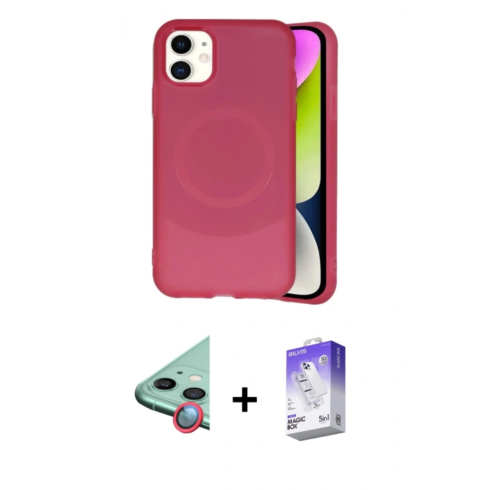 MARSİLYAN™- iPhone 11 Kılıf Ufuk Serisi - Siyah Bilvis 5in1 3D Magic Cam Ekran Koruyucu + Raze Metal Kamera Lens - KI