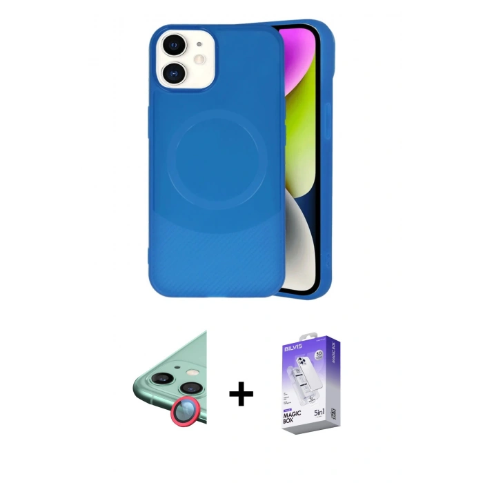 MARSİLYAN™- iPhone 11 Kılıf Ufuk Serisi - Siyah Bilvis 5in1 3D Magic Cam Ekran Koruyucu + Raze Metal Kamera Lens - KI