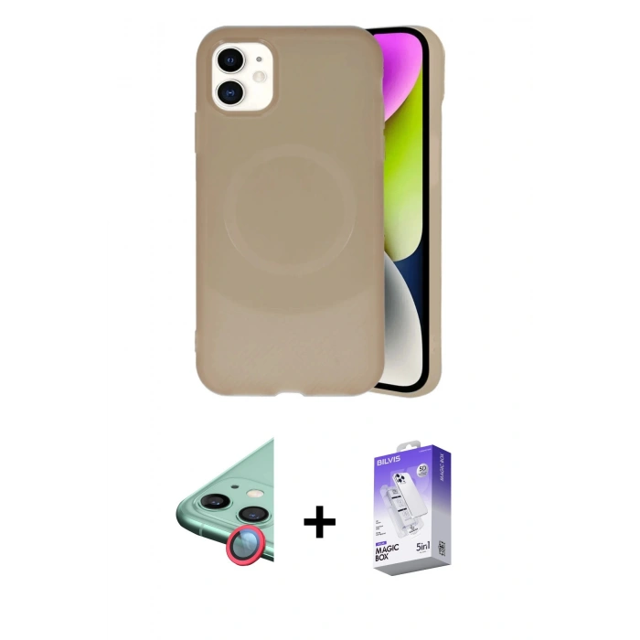 MARSİLYAN™- iPhone 11 Kılıf Ufuk Serisi - Siyah Bilvis 5in1 3D Magic Cam Ekran Koruyucu + Raze Metal Kamera Lens - KI