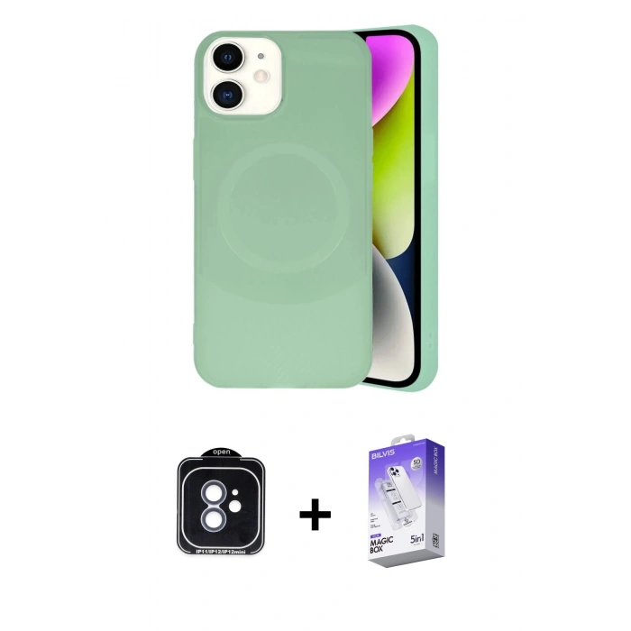 MARSİLYAN™- iPhone 11 Kılıf Ufuk Serisi - Siyah Bilvis 5in1 3D Magic Cam Ekran Koruyucu + PVD Metal Kamera Lens - MI