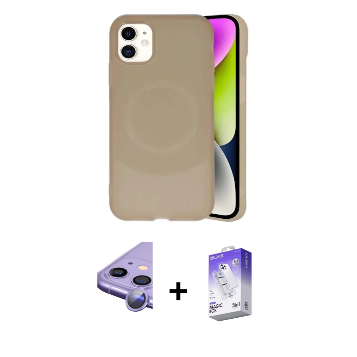 MARSİLYAN™- iPhone 11 Kılıf Ufuk Serisi - Siyah Bilvis 5in1 3D Magic Cam Ekran Koruyucu + Raze Metal Kamera Lens - MR