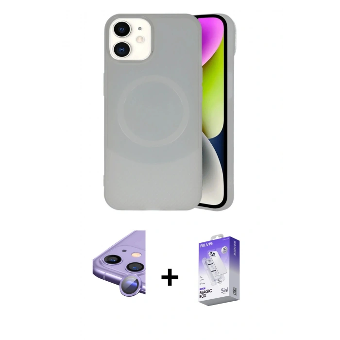 MARSİLYAN™- iPhone 11 Kılıf Ufuk Serisi - Siyah Bilvis 5in1 3D Magic Cam Ekran Koruyucu + Raze Metal Kamera Lens - MR