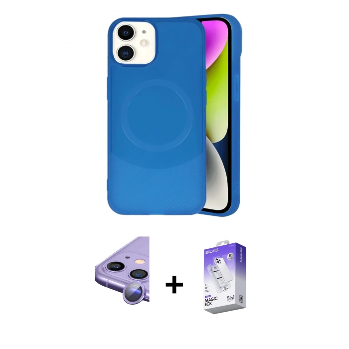 MARSİLYAN™- iPhone 11 Kılıf Ufuk Serisi - Siyah Bilvis 5in1 3D Magic Cam Ekran Koruyucu + Raze Metal Kamera Lens - MR