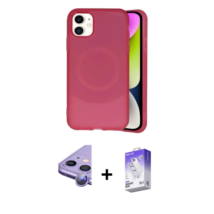 MARSİLYAN™- iPhone 11 Kılıf Ufuk Serisi - Siyah Bilvis 5in1 3D Magic Cam Ekran Koruyucu + Raze Metal Kamera Lens - MR