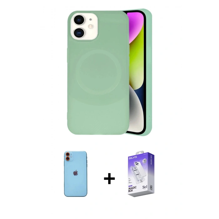 MARSİLYAN™- iPhone 11 Kılıf Ufuk Serisi - Siyah Bilvis 5in1 3D Magic Cam Ekran Koruyucu + Neon Fosforlu Kamera Lens - TU