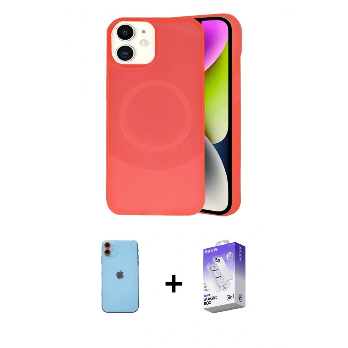 MARSİLYAN™- iPhone 11 Kılıf Ufuk Serisi - Siyah Bilvis 5in1 3D Magic Cam Ekran Koruyucu + Neon Fosforlu Kamera Lens - TU