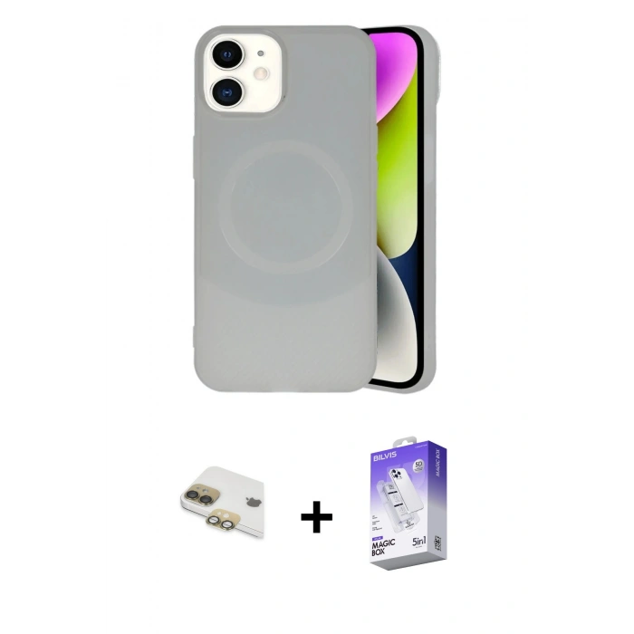 MARSİLYAN™- iPhone 11 Kılıf Ufuk Serisi - Siyah Bilvis 5in1 3D Magic Cam Ekran Koruyucu + Pers Alüminyum Kamera Lens - GD