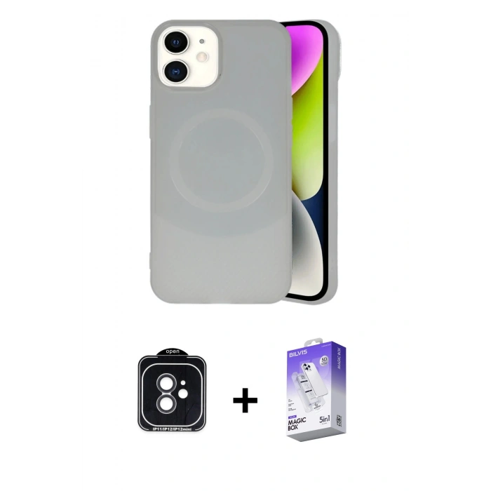 MARSİLYAN™- iPhone 11 Kılıf Ufuk Serisi - Siyah Bilvis 5in1 3D Magic Cam Ekran Koruyucu + PVD Metal Kamera Lens - SH