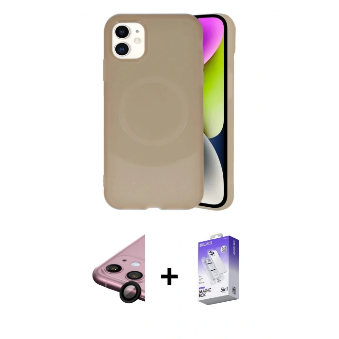 MARSİLYAN™- iPhone 11 Kılıf Ufuk Serisi - Siyah Bilvis 5in1 3D Magic Cam Ekran Koruyucu + Raze Metal Kamera Lens - SH