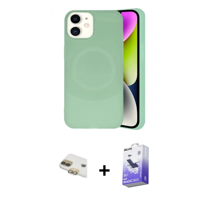 MARSİLYAN™- iPhone 11 Kılıf Ufuk Serisi - Siyah Bilvis 5in1 5D Magic Hayalet Cam Ekran Koruyucu + Pers Alüminyum Kamera Lens - GD