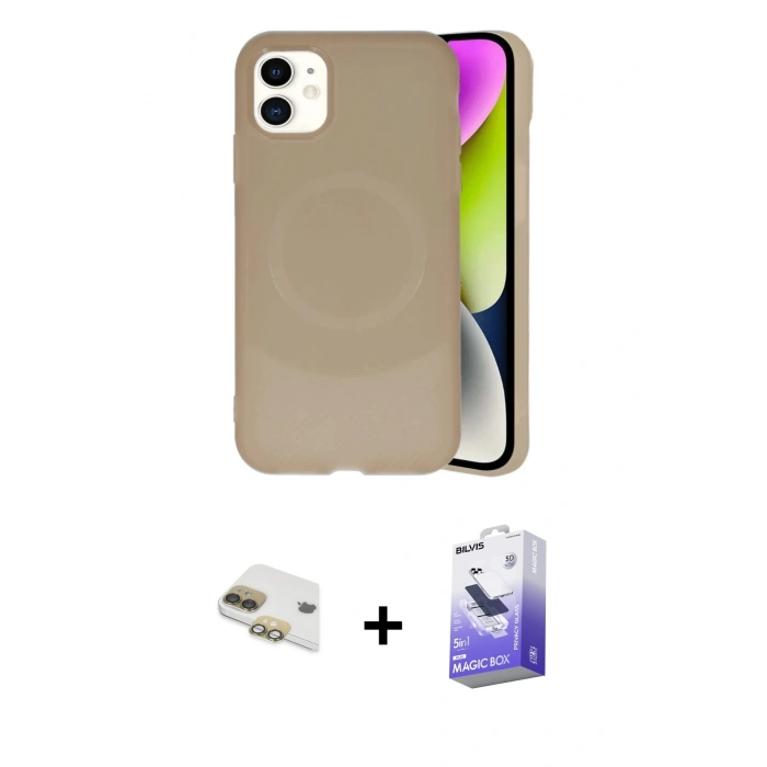 MARSİLYAN™- iPhone 11 Kılıf Ufuk Serisi - Siyah Bilvis 5in1 5D Magic Hayalet Cam Ekran Koruyucu + Pers Alüminyum Kamera Lens - GD