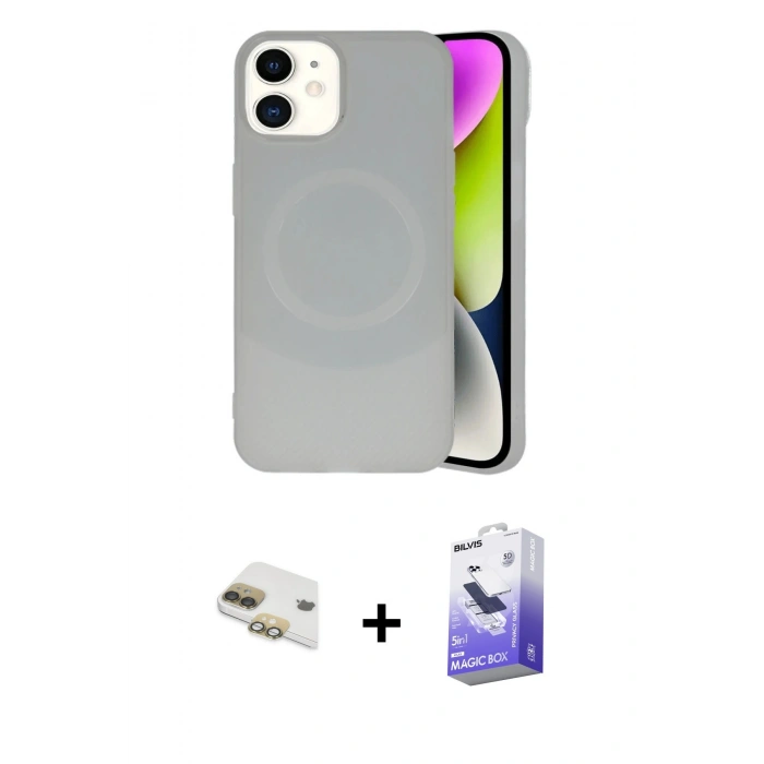 MARSİLYAN™- iPhone 11 Kılıf Ufuk Serisi - Siyah Bilvis 5in1 5D Magic Hayalet Cam Ekran Koruyucu + Pers Alüminyum Kamera Lens - GD