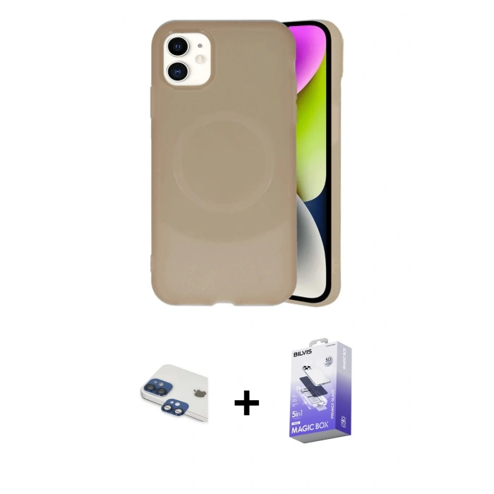 MARSİLYAN™- iPhone 11 Kılıf Ufuk Serisi - Siyah Bilvis 5in1 5D Magic Hayalet Cam Ekran Koruyucu + Pers Alüminyum Kamera Lens - LT