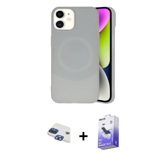 MARSİLYAN™- iPhone 11 Kılıf Ufuk Serisi - Siyah Bilvis 5in1 5D Magic Hayalet Cam Ekran Koruyucu + Pers Alüminyum Kamera Lens - LT