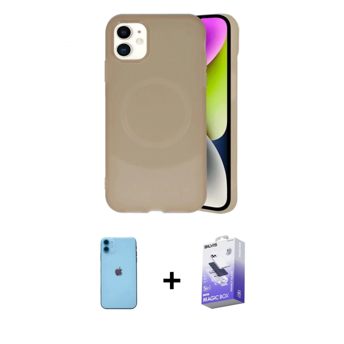 MARSİLYAN™- iPhone 11 Kılıf Ufuk Serisi - Siyah Bilvis 5in1 5D Magic Hayalet Cam Ekran Koruyucu + Neon Fosforlu Kamera Lens - MI