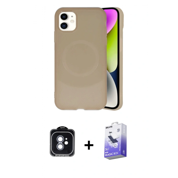 MARSİLYAN™- iPhone 11 Kılıf Ufuk Serisi - Siyah Bilvis 5in1 5D Magic Hayalet Cam Ekran Koruyucu + PVD Metal Kamera Lens - MI