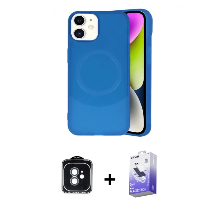 MARSİLYAN™- iPhone 11 Kılıf Ufuk Serisi - Siyah Bilvis 5in1 5D Magic Hayalet Cam Ekran Koruyucu + PVD Metal Kamera Lens - MI