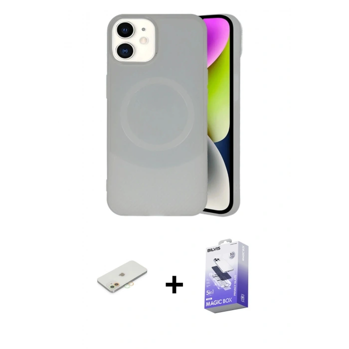 MARSİLYAN™- iPhone 11 Kılıf Ufuk Serisi - Siyah Bilvis 5in1 5D Magic Hayalet Cam Ekran Koruyucu + Renkli Kamera Lens Koruma Cam - TU