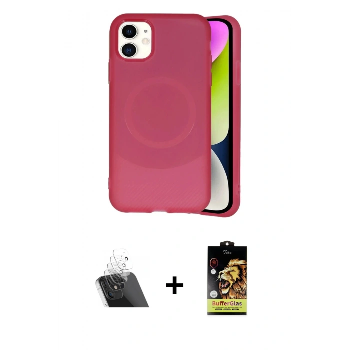 MARSİLYAN™- iPhone 11 Kılıf Ufuk Serisi - Siyah Buffer Cam Ekran Koruyucu + Kamera Lens Koruma Cam - SF