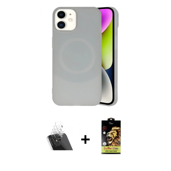 MARSİLYAN™- iPhone 11 Kılıf Ufuk Serisi - Siyah Buffer Cam Ekran Koruyucu + Kamera Lens Koruma Cam - SF