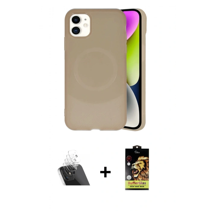 MARSİLYAN™- iPhone 11 Kılıf Ufuk Serisi - Siyah Buffer Cam Ekran Koruyucu + Kamera Lens Koruma Cam - SF