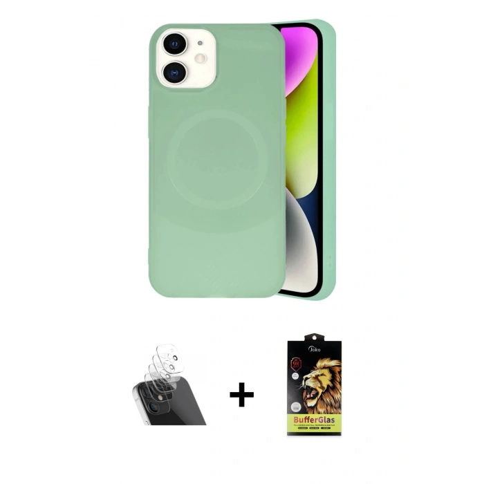 MARSİLYAN™- iPhone 11 Kılıf Ufuk Serisi - Siyah Buffer Cam Ekran Koruyucu + Kamera Lens Koruma Cam - SF