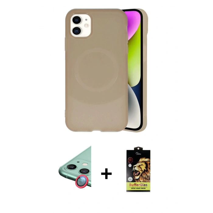 MARSİLYAN™- iPhone 11 Kılıf Ufuk Serisi - Siyah Buffer Cam Ekran Koruyucu + Raze Metal Kamera Lens - KI