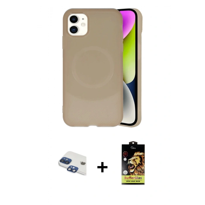 MARSİLYAN™- iPhone 11 Kılıf Ufuk Serisi - Siyah Buffer Cam Ekran Koruyucu + Lacivert Pers Alüminyum Kamera Lens