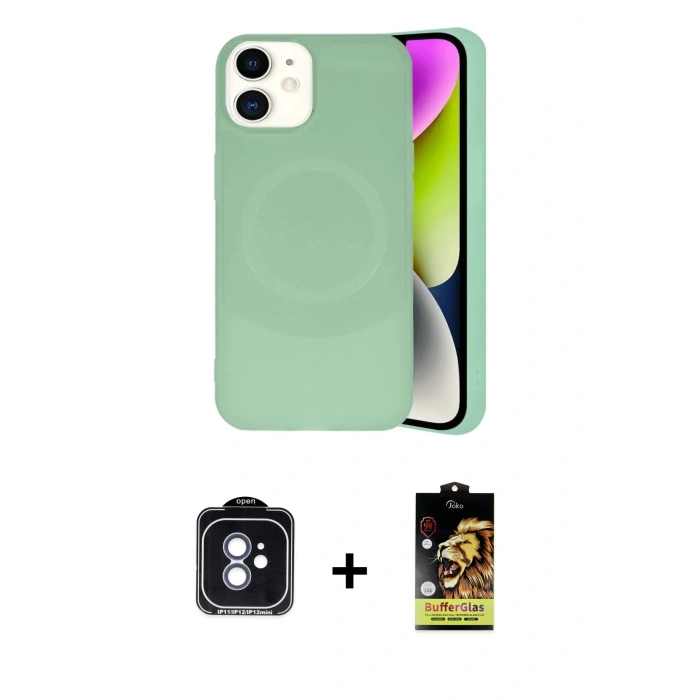 MARSİLYAN™- iPhone 11 Kılıf Ufuk Serisi - Siyah Buffer Cam Ekran Koruyucu + PVD Metal Kamera Lens - MI