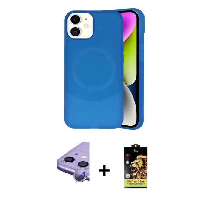 MARSİLYAN™- iPhone 11 Kılıf Ufuk Serisi - Siyah Buffer Cam Ekran Koruyucu + Raze Metal Kamera Lens - MR