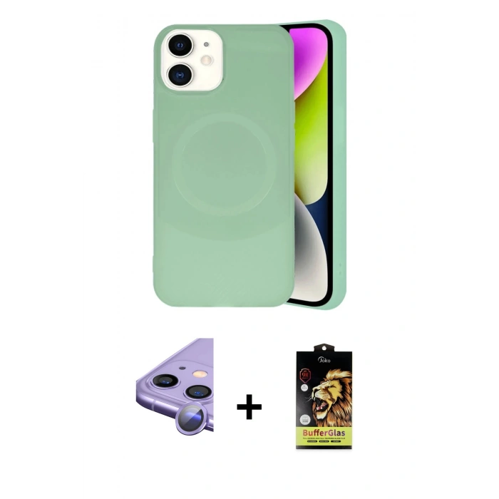 MARSİLYAN™- iPhone 11 Kılıf Ufuk Serisi - Siyah Buffer Cam Ekran Koruyucu + Raze Metal Kamera Lens - MR
