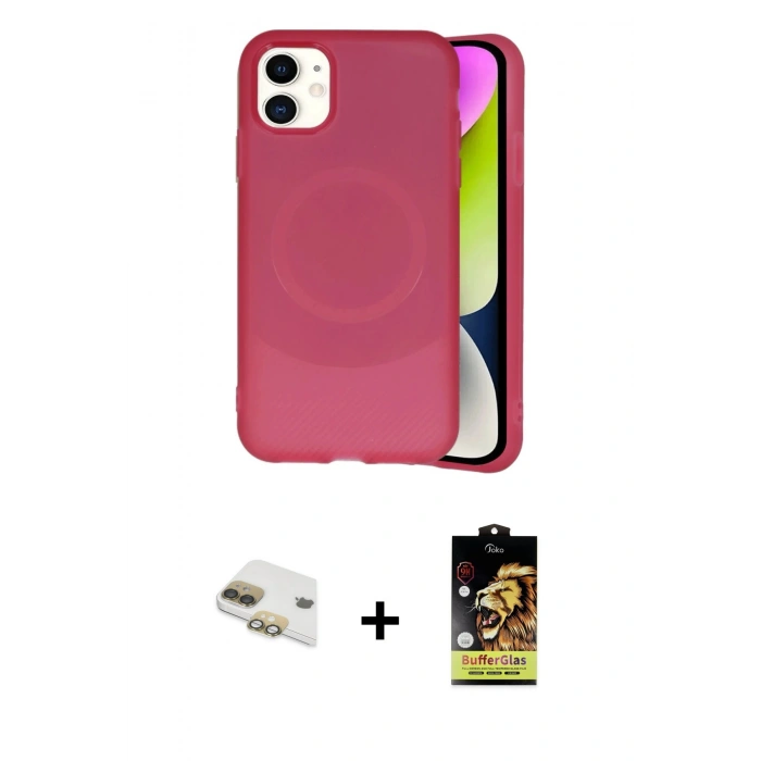 MARSİLYAN™- iPhone 11 Kılıf Ufuk Serisi - Siyah Buffer Cam Ekran Koruyucu + Pers Alüminyum Kamera Lens - GD
