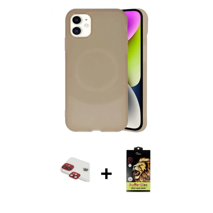 MARSİLYAN™- iPhone 11 Kılıf Ufuk Serisi - Siyah Buffer Cam Ekran Koruyucu + Pers Alüminyum Kamera Lens - KI