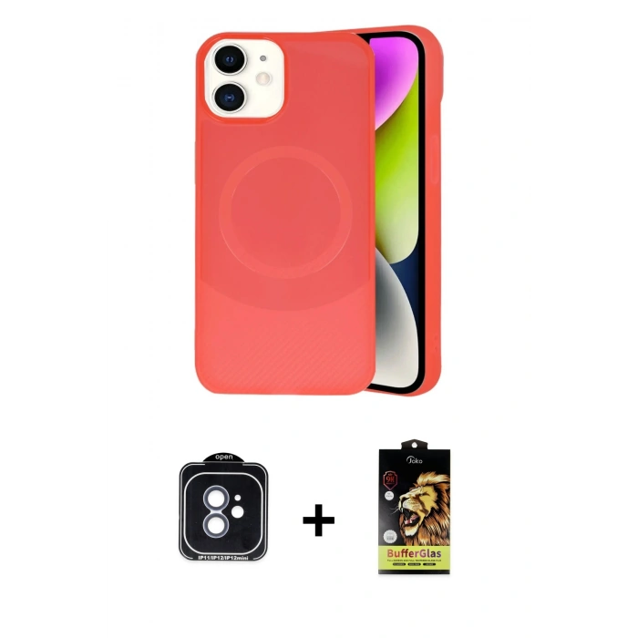 MARSİLYAN™- iPhone 11 Kılıf Ufuk Serisi - Siyah Buffer Cam Ekran Koruyucu + PVD Metal Kamera Lens - MI