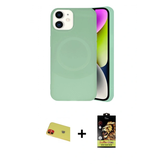 MARSİLYAN™- iPhone 11 Kılıf Ufuk Serisi - Siyah Buffer Cam Ekran Koruyucu + Rainbow Kamera Lens Koruma Cam - KI