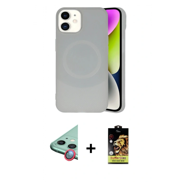 MARSİLYAN™- iPhone 11 Kılıf Ufuk Serisi - Siyah Buffer Cam Ekran Koruyucu + Raze Metal Kamera Lens - KI