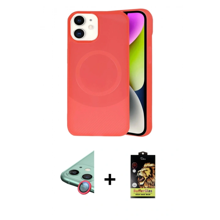 MARSİLYAN™- iPhone 11 Kılıf Ufuk Serisi - Siyah Buffer Cam Ekran Koruyucu + Raze Metal Kamera Lens - KI