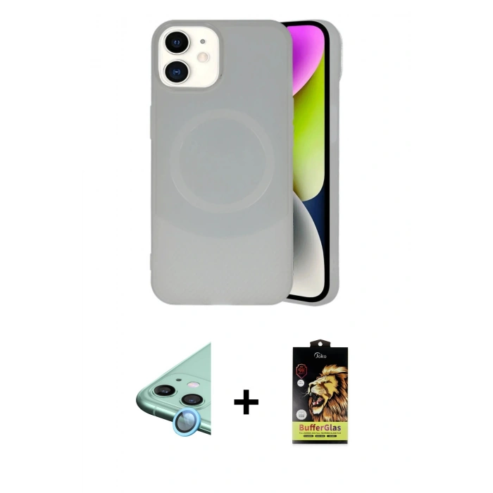 MARSİLYAN™- iPhone 11 Kılıf Ufuk Serisi - Siyah Buffer Cam Ekran Koruyucu + Raze Metal Kamera Lens - MI