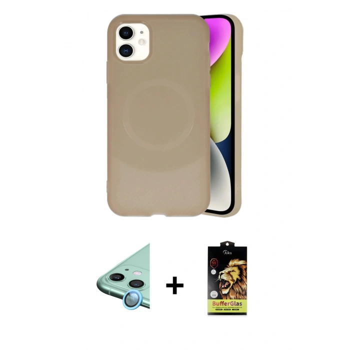 MARSİLYAN™- iPhone 11 Kılıf Ufuk Serisi - Siyah Buffer Cam Ekran Koruyucu + Raze Metal Kamera Lens - MI