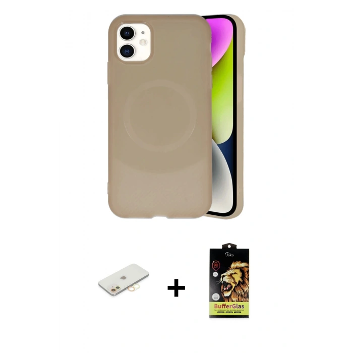 MARSİLYAN™- iPhone 11 Kılıf Ufuk Serisi - Siyah Buffer Cam Ekran Koruyucu + Renkli Kamera Lens Koruma Cam - SI