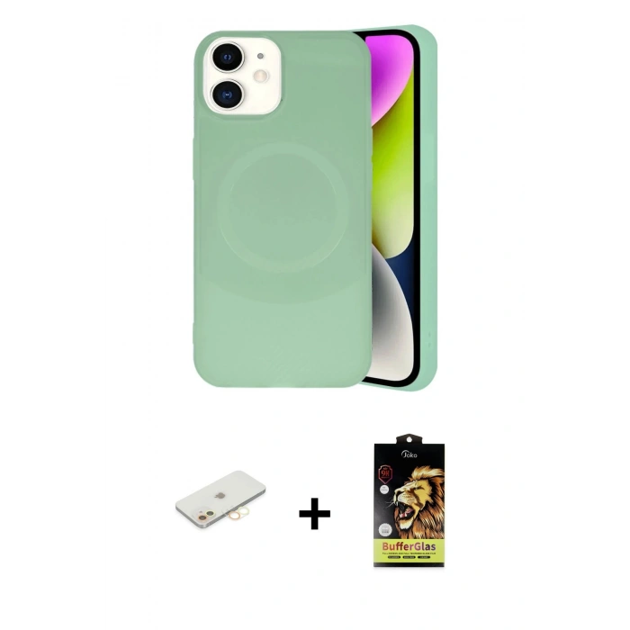 MARSİLYAN™- iPhone 11 Kılıf Ufuk Serisi - Siyah Buffer Cam Ekran Koruyucu + Renkli Kamera Lens Koruma Cam - SI