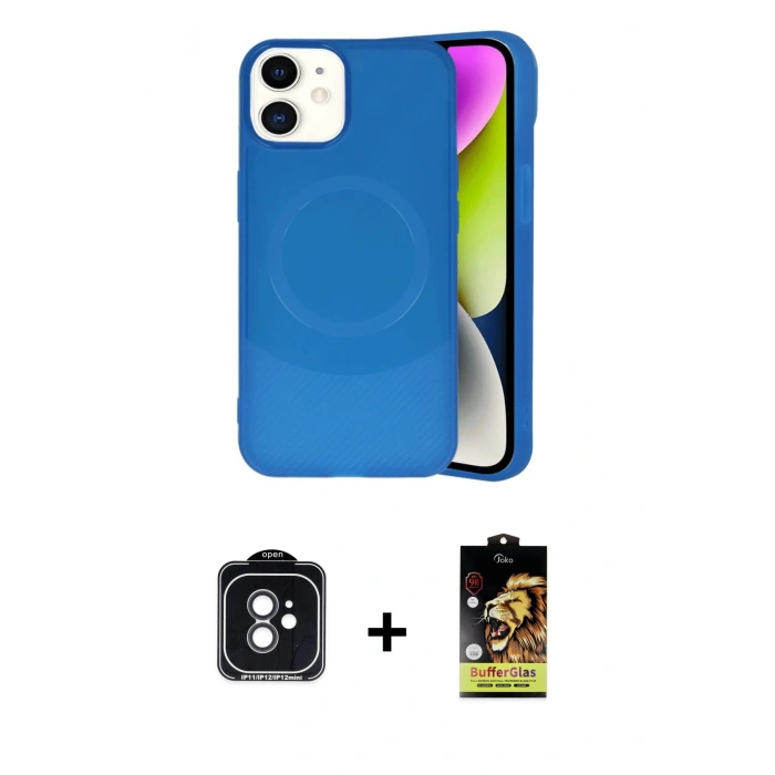 MARSİLYAN™- iPhone 11 Kılıf Ufuk Serisi - Siyah Buffer Cam Ekran Koruyucu + PVD Metal Kamera Lens - SH