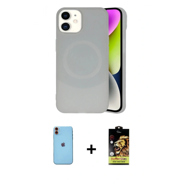MARSİLYAN™- iPhone 11 Kılıf Ufuk Serisi - Siyah Buffer Cam Ekran Koruyucu + Neon Fosforlu Kamera Lens - TU