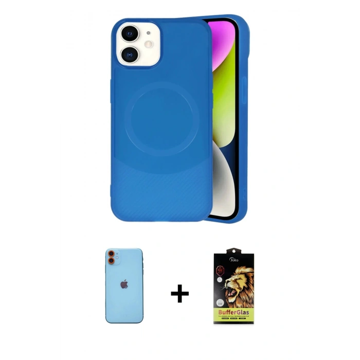 MARSİLYAN™- iPhone 11 Kılıf Ufuk Serisi - Siyah Buffer Cam Ekran Koruyucu + Neon Fosforlu Kamera Lens - TU
