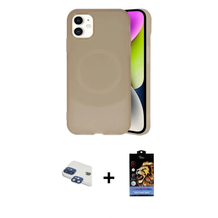 MARSİLYAN™- iPhone 11 Kılıf Ufuk Serisi - Siyah Buffer Hayalet Cam Ekran Koruyucu + Pers Alüminyum Kamera Lens - LT