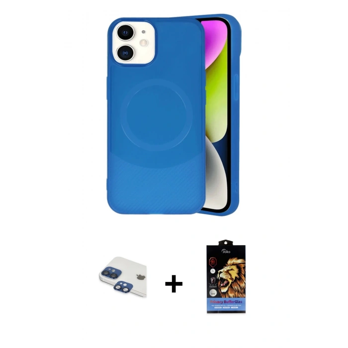 MARSİLYAN™- iPhone 11 Kılıf Ufuk Serisi - Siyah Buffer Hayalet Cam Ekran Koruyucu + Pers Alüminyum Kamera Lens - LT