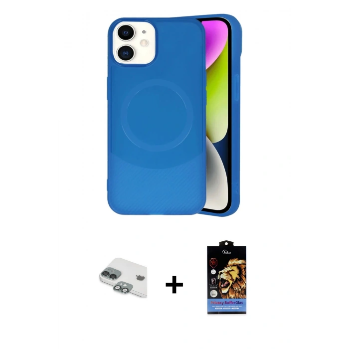 MARSİLYAN™- iPhone 11 Kılıf Ufuk Serisi - Siyah Buffer Hayalet Cam Ekran Koruyucu + Pers Alüminyum Kamera Lens - YL