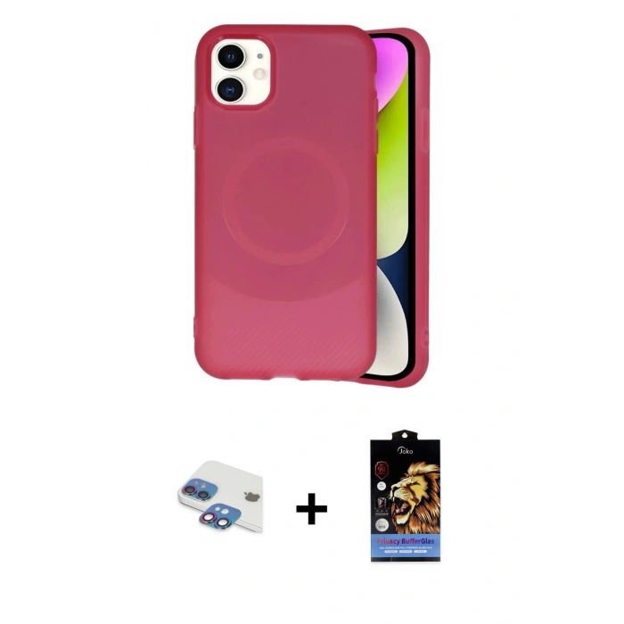 MARSİLYAN™- iPhone 11 Kılıf Ufuk Serisi - Siyah Buffer Hayalet Cam Ekran Koruyucu + Pers Alüminyum Kamera Lens - GI