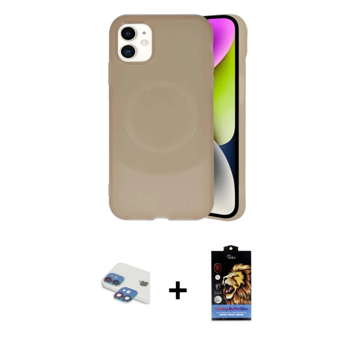 MARSİLYAN™- iPhone 11 Kılıf Ufuk Serisi - Siyah Buffer Hayalet Cam Ekran Koruyucu + Pers Alüminyum Kamera Lens - GI